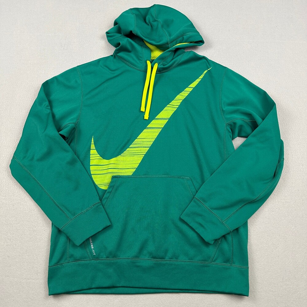 Nike Hoodie Men Medium Green Pullover Big Swoosh Therma Fit Performance Training